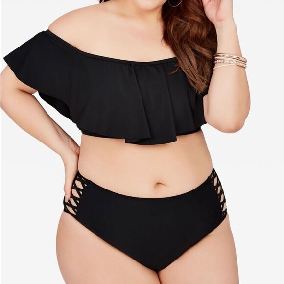 Ashley Stewart Off the Shoulder Ruffle Swim NWT - Picture 1 of 5